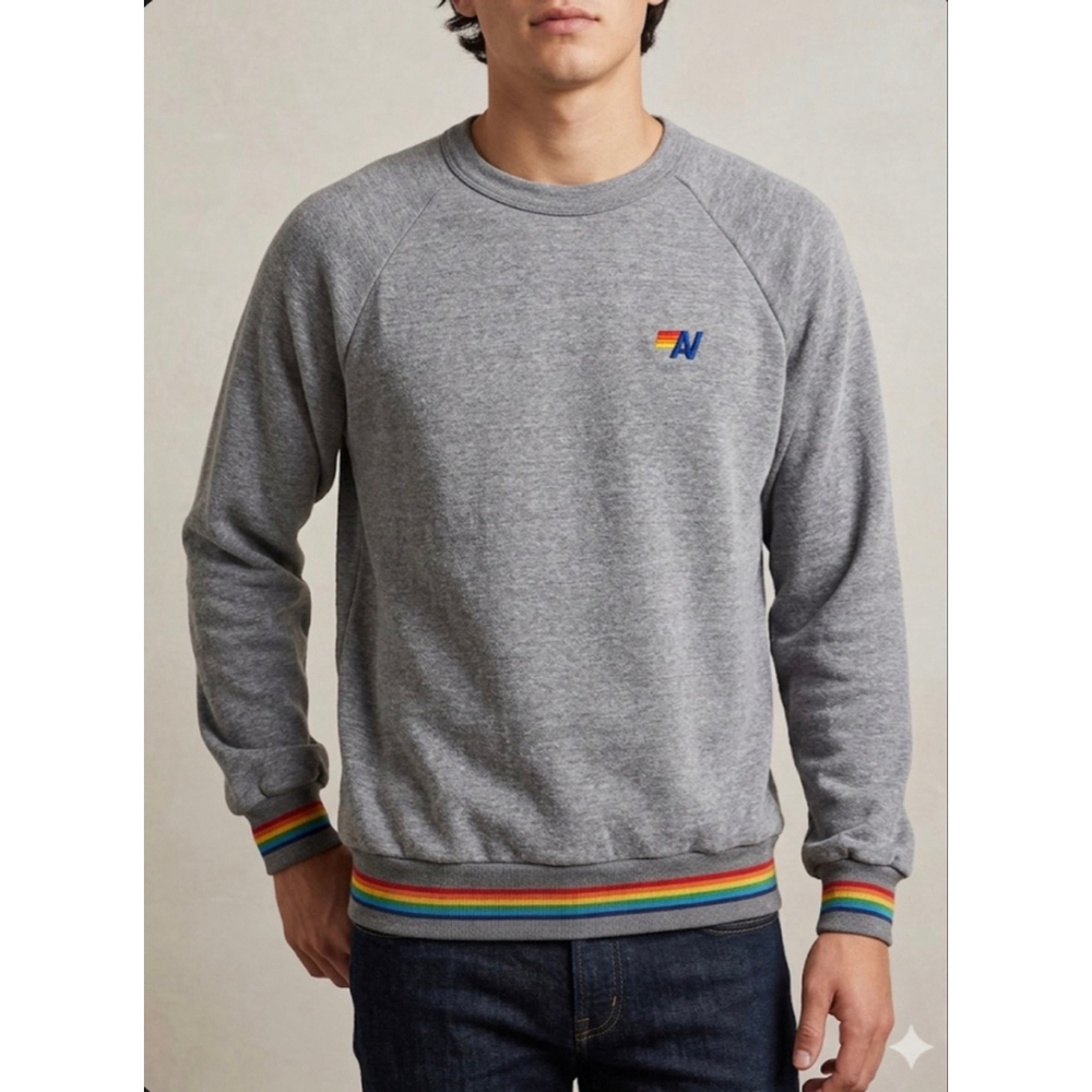 Men's Aviator Nation Gray Rainbow Stripe Sweatshirt M